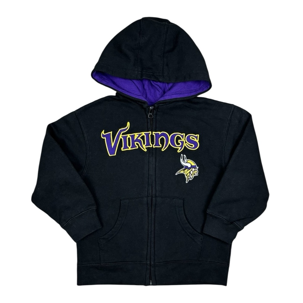 NFL MN Vikings Hooded Zip Sweatshirt 5/6 Black - Picture 9 of 9